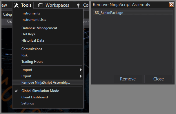 NinjaTrader Remove NinjaScript Assembly dialog